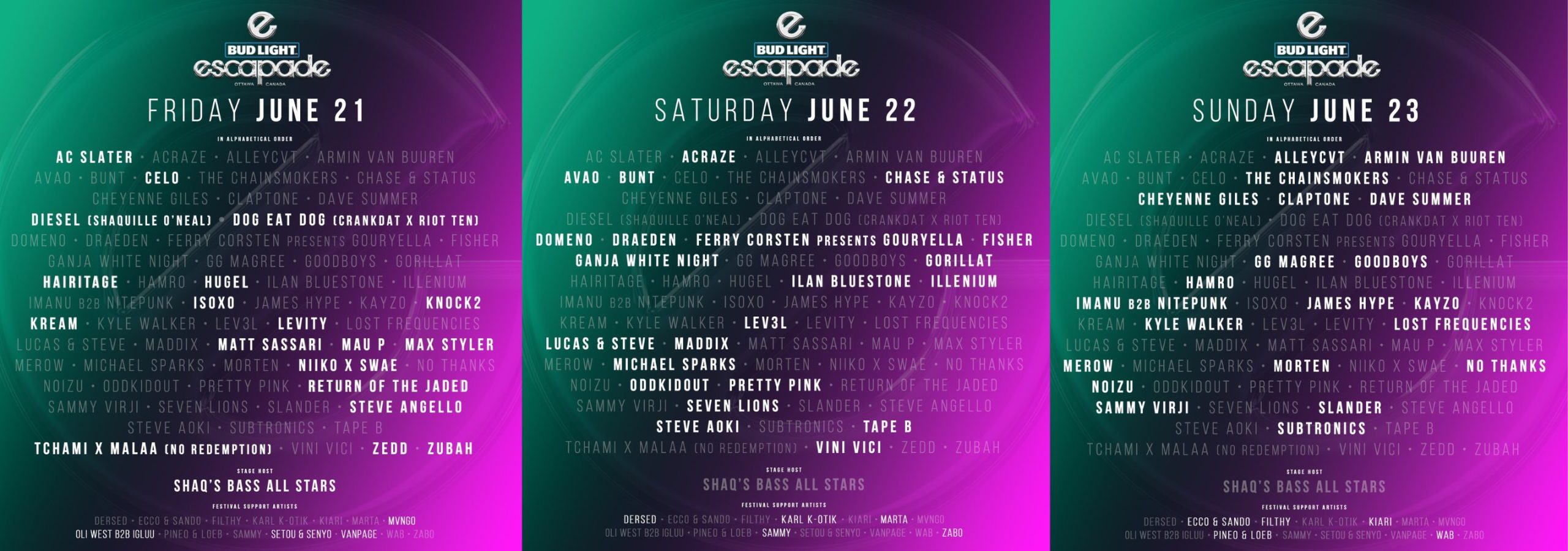 escapade daily lineups pic